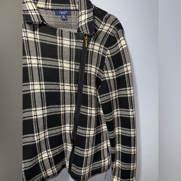Chaps Women's Plaid Asymmetrical Moto Zip Sweater Jacket Size XL EUC - Picture 2 of 7
